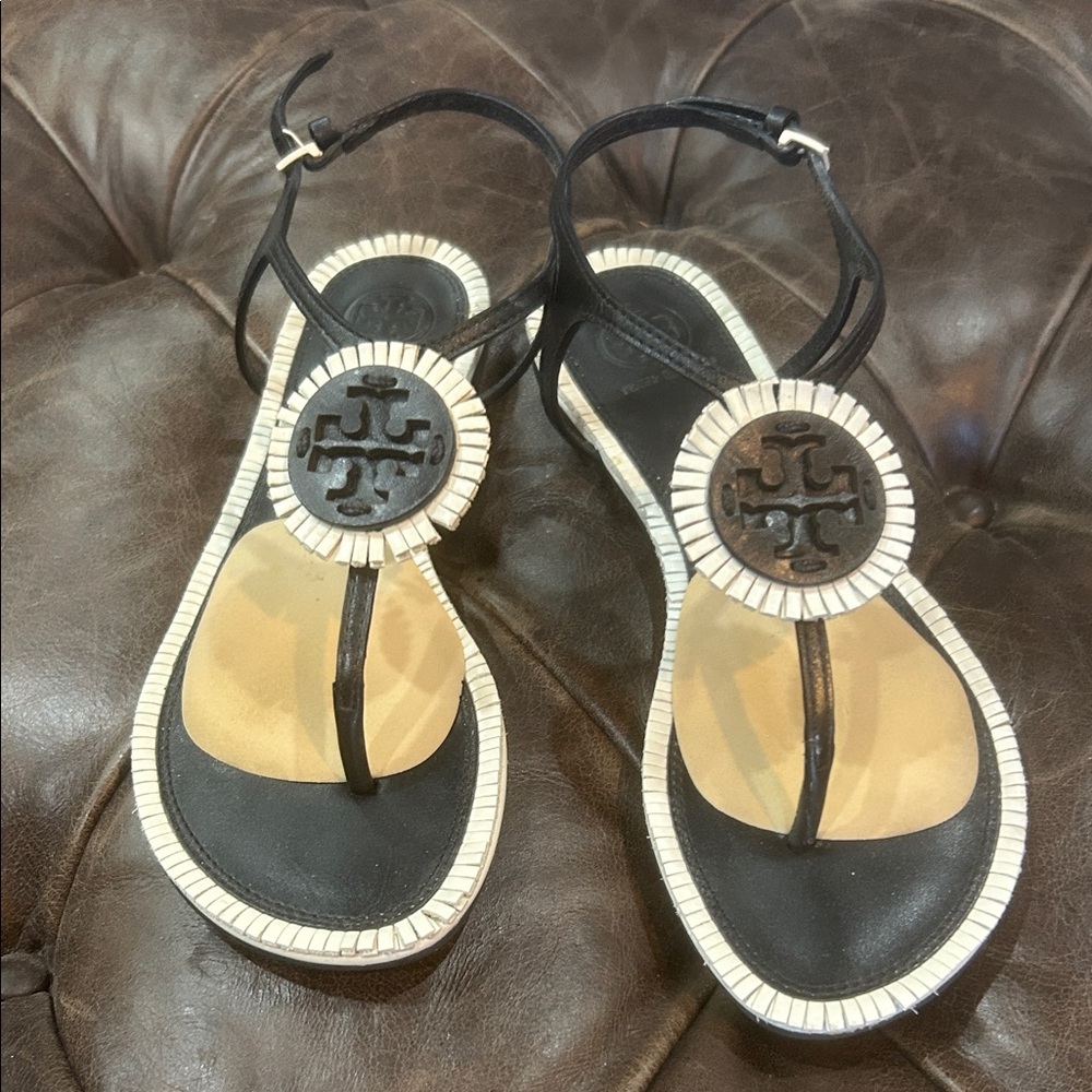 Tory Burch Black and Cream Sandals